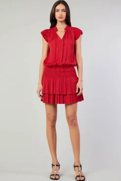 Mini Dresses-Current Air Zoey Pleated Mini Dress RED