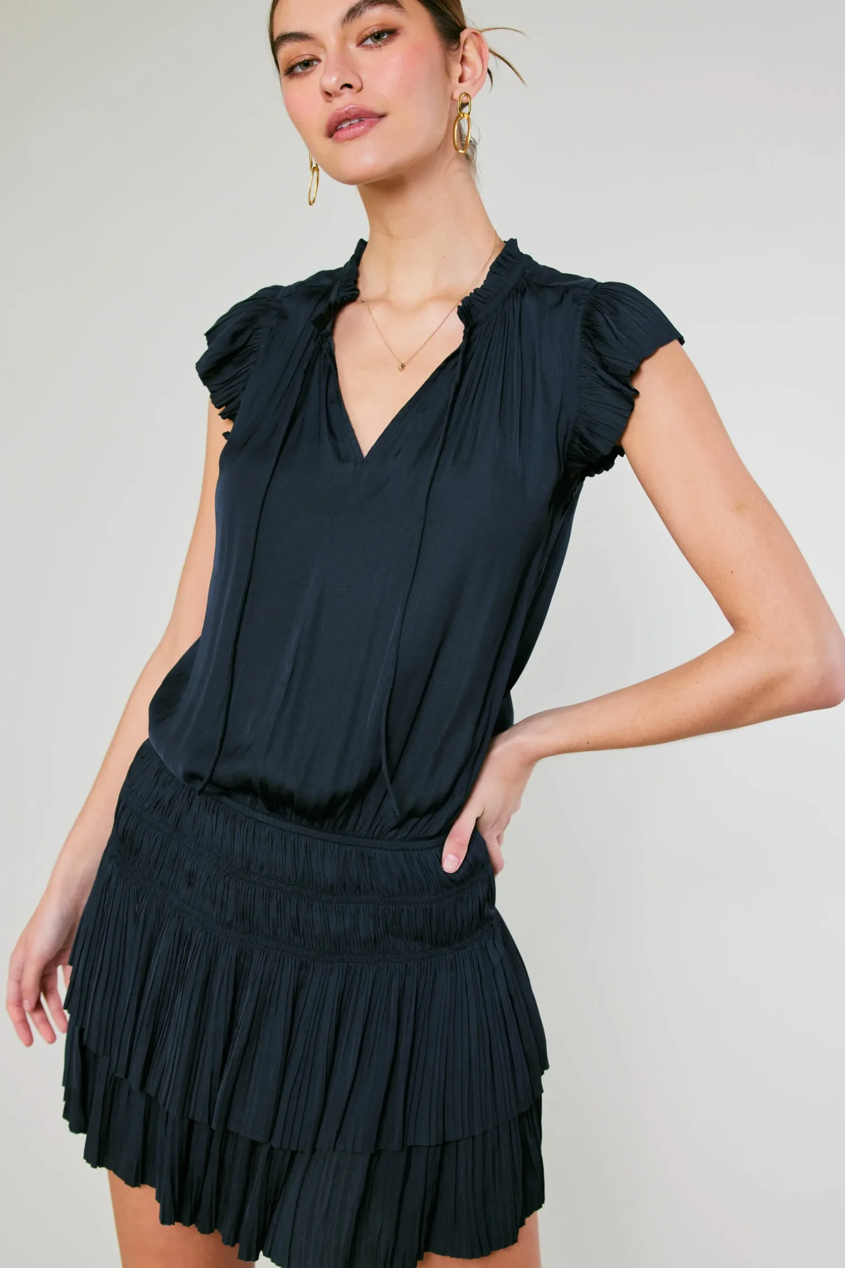 Mini Dresses-Current Air Zoey Pleated Mini Dress DARKNAVY