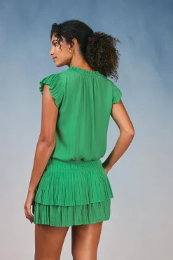 Mini Dresses-Current Air Zoey Pleated Mini Dress SPRINGGREEN