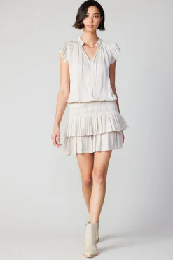 Mini Dresses-Current Air Zoey Pleated Skirt Mini Dress ECRU